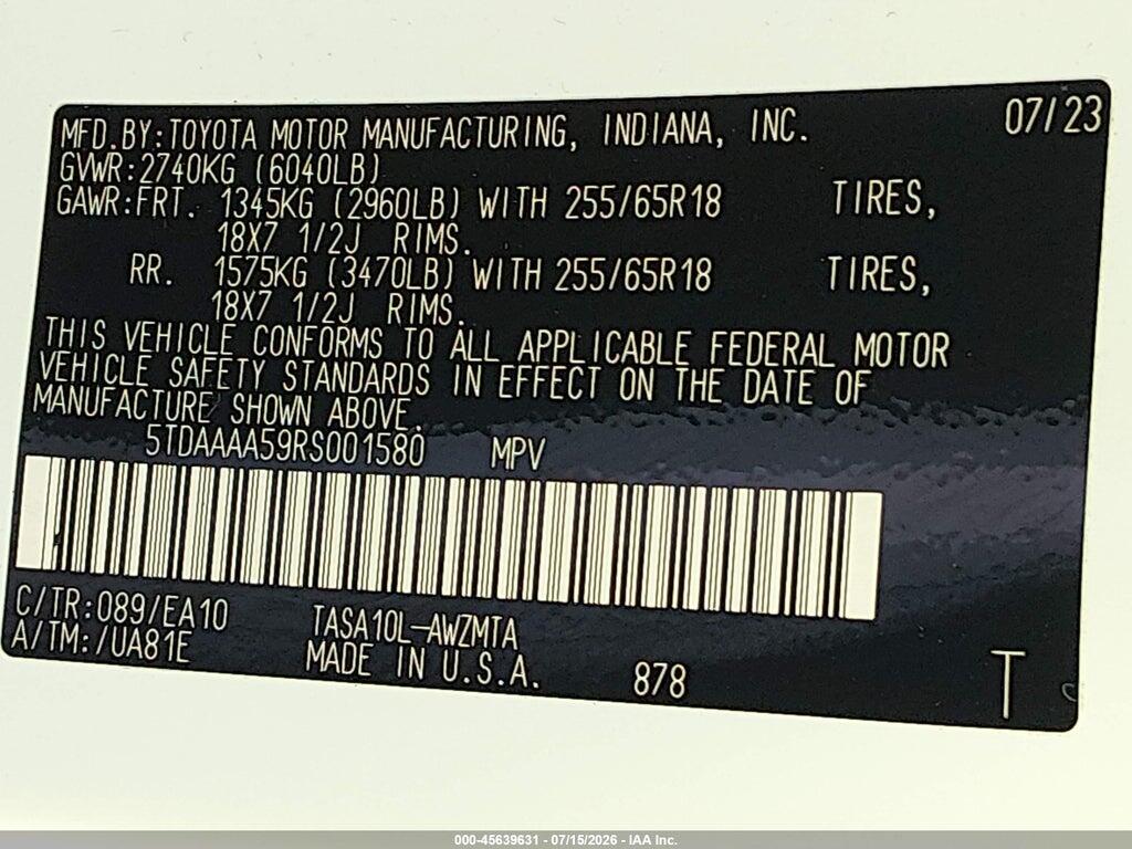 5TDAAAA59RS001580 2024 TOYOTA GRAND HIGHLANDER photo no. 9