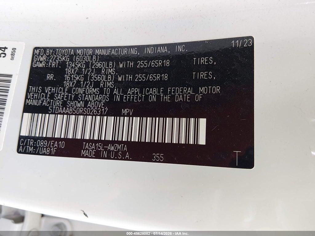 5TDAAAB50RS026317 2024 TOYOTA GRAND HIGHLANDER photo no. 9