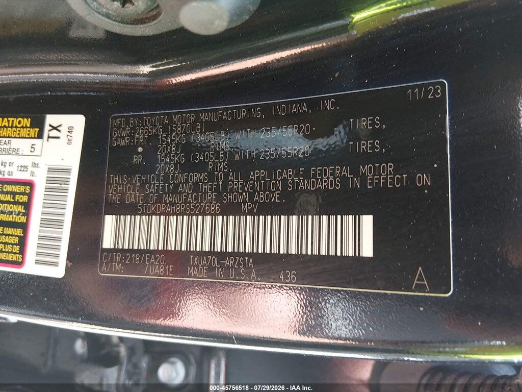 5TDKDRAH8RS527686 2024 TOYOTA HIGHLANDER photo no. 9