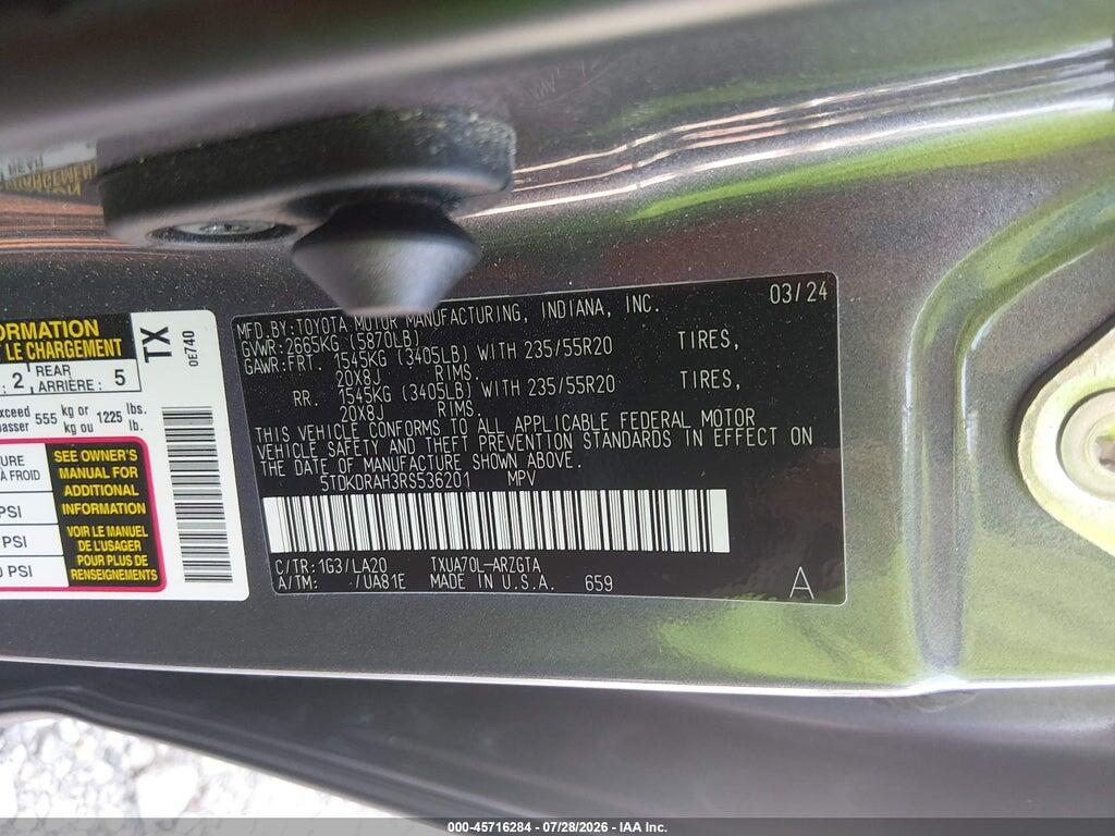 5TDKDRAH3RS536201 2024 TOYOTA HIGHLANDER photo no. 9
