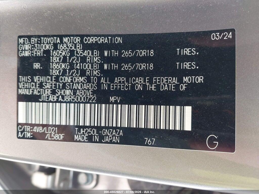JTEABFAJ8R5000722 2024 TOYOTA LAND CRUISER photo no. 9