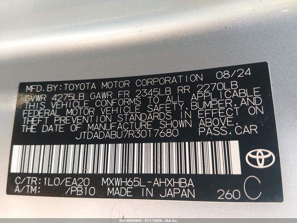 JTDADABU7R3017680 2024 TOYOTA PRIUS photo no. 9