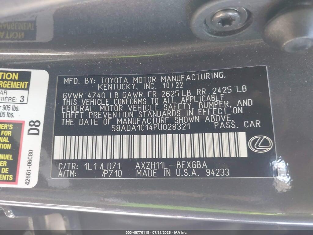 58ADA1C14PU028321 2023 LEXUS ES 300H photo no. 9