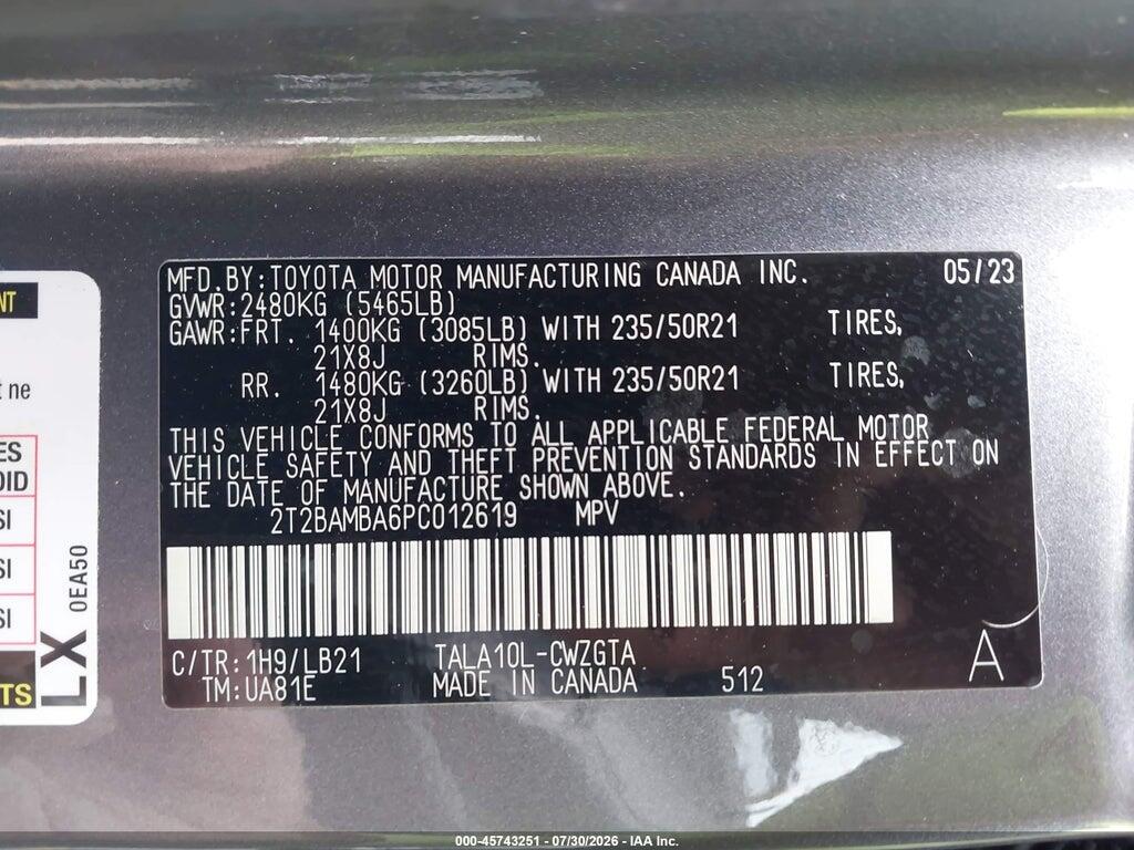 2T2BAMBA6PC012619 2023 LEXUS RX 350 photo no. 9