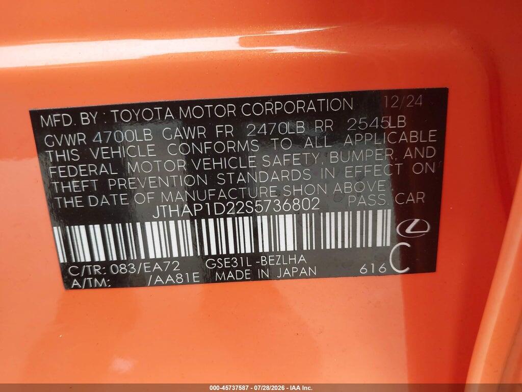 JTHAP1D2XP5002464 2023 LEXUS IS 500 photo no. 9