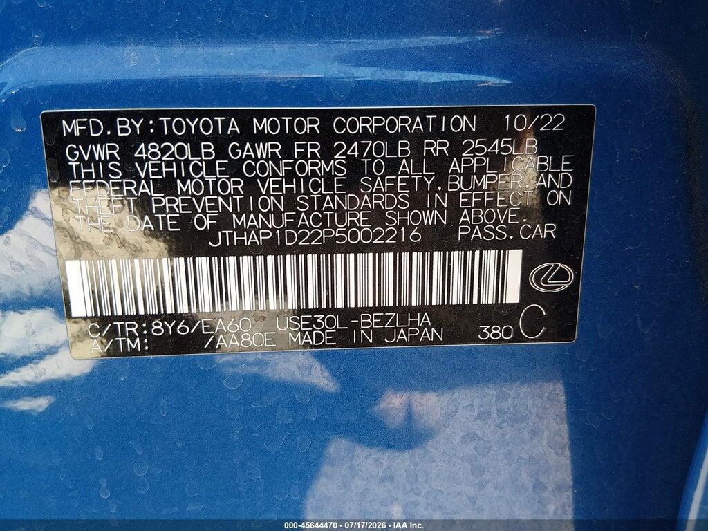 JTHAP1D22P5002216 2023 LEXUS IS 500 photo no. 9
