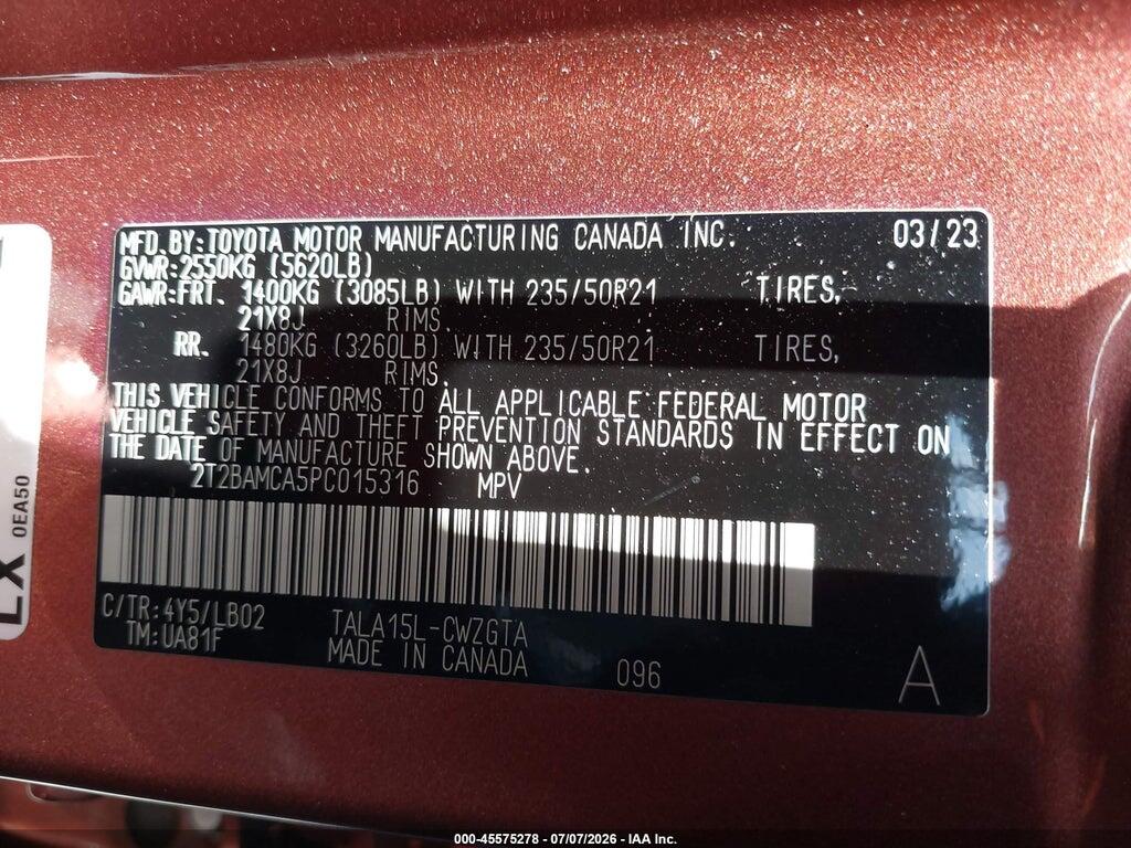2T2BAMCA5PC015316 2023 LEXUS RX 350 photo no. 9