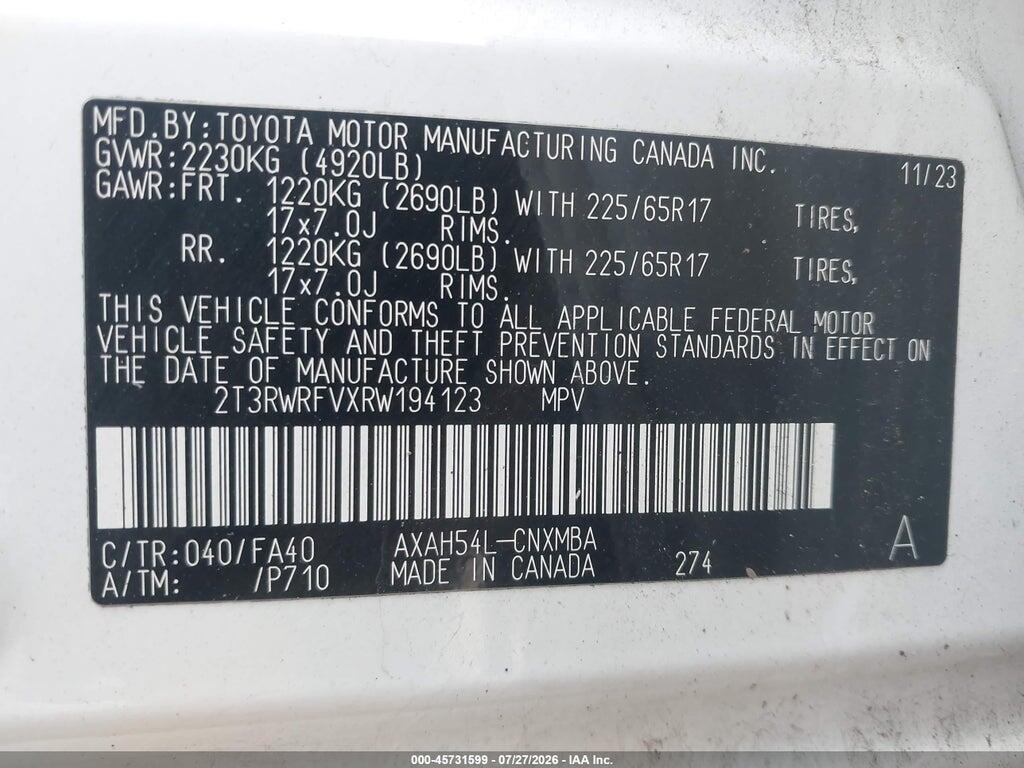 2T3RWRFVXRW194123 2024 TOYOTA RAV4 HYBRID photo no. 9