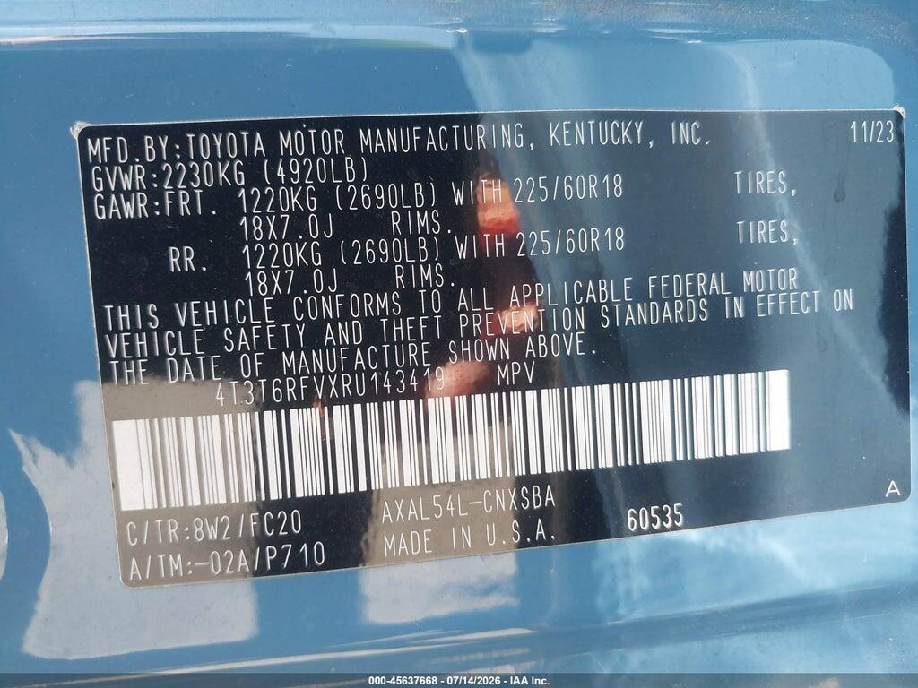 4T3T6RFVXRU143419 2024 TOYOTA RAV4 HYBRID photo no. 9