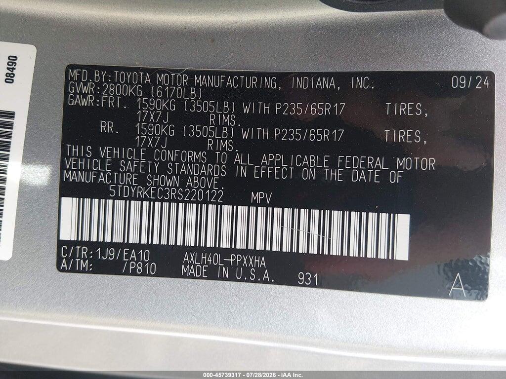 5TDYRKEC3RS220122 2024 TOYOTA SIENNA photo no. 9
