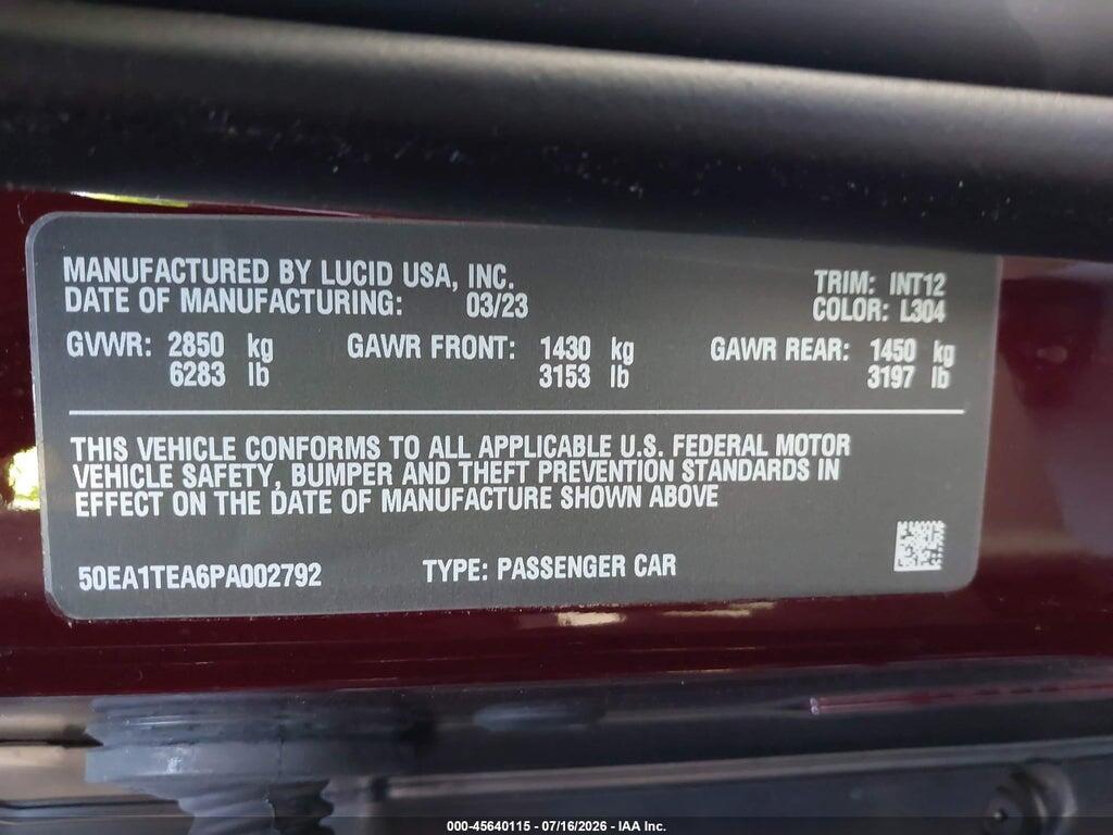 50EA1TEA6PA002792 2023 LUCID AIR photo no. 9