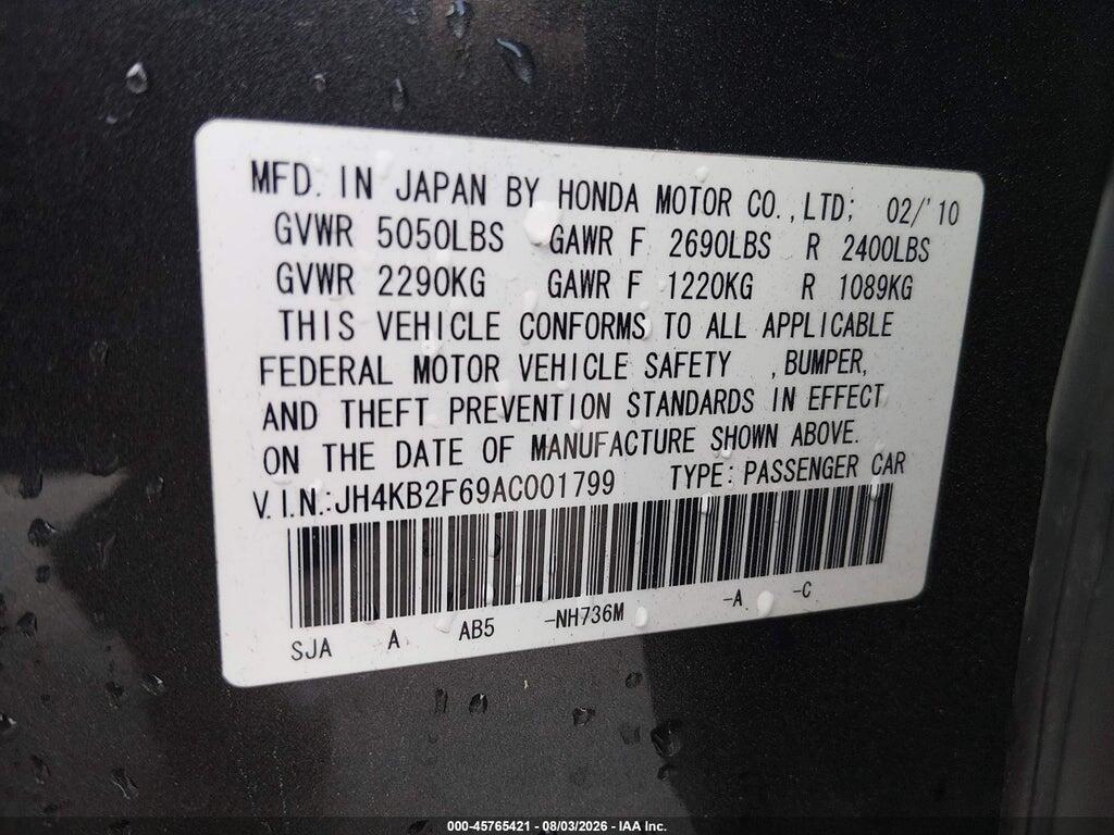 JH4KB2F69AC001799 2010 ACURA RL photo no. 9