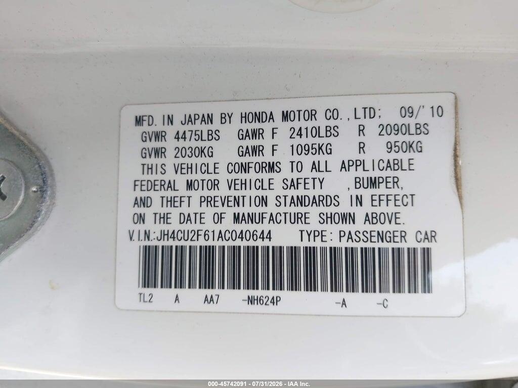 JH4CU2F61AC040644 2010 ACURA TSX photo no. 9