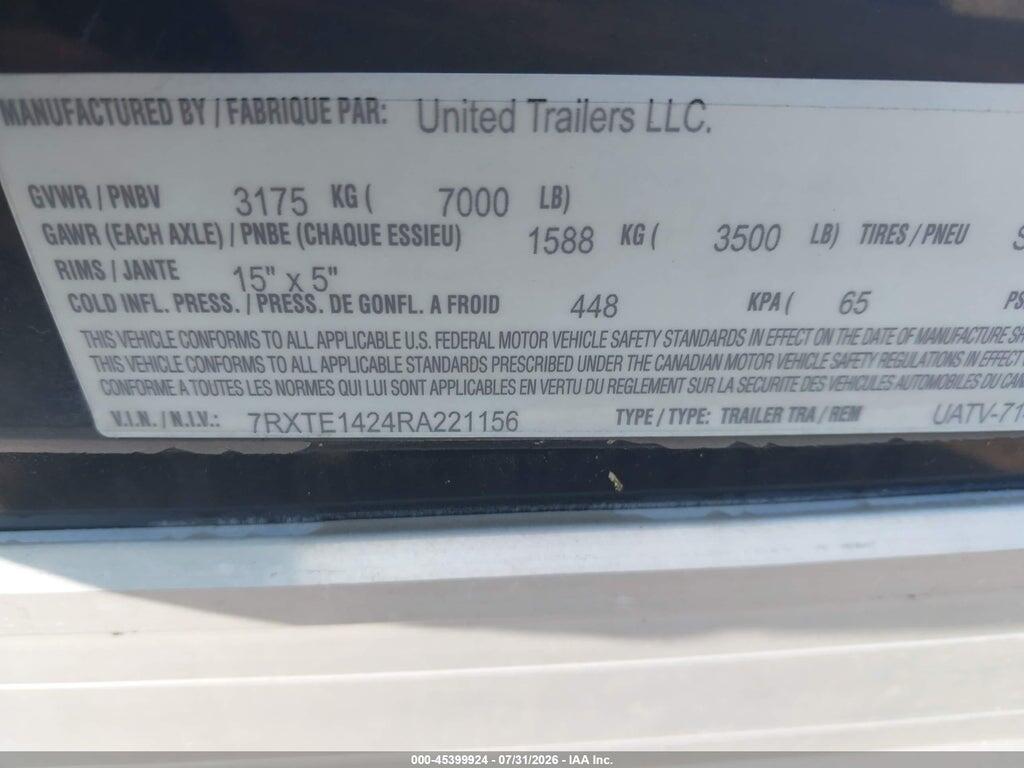 7RXTE1424RA221156 2024 UNITED 14' UJ ENCLOSED TRAILER photo no. 9