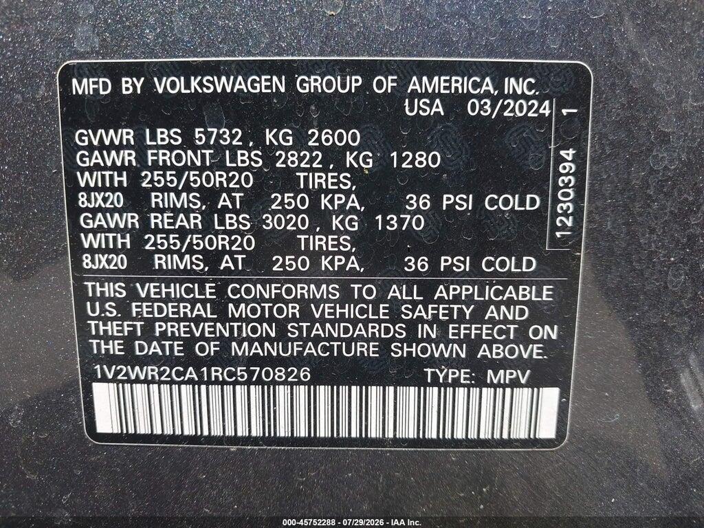 1V2WR2CA1RC570826 2024 VOLKSWAGEN ATLAS photo no. 9