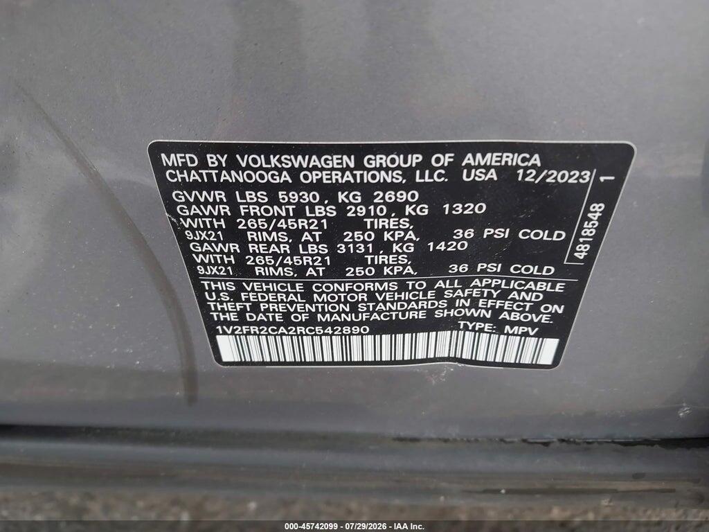 1V2FR2CA2RC542890 2024 VOLKSWAGEN ATLAS photo no. 9