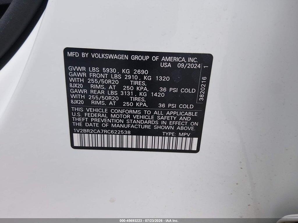 1V2BR2CA7RC622538 2024 VOLKSWAGEN ATLAS photo no. 9