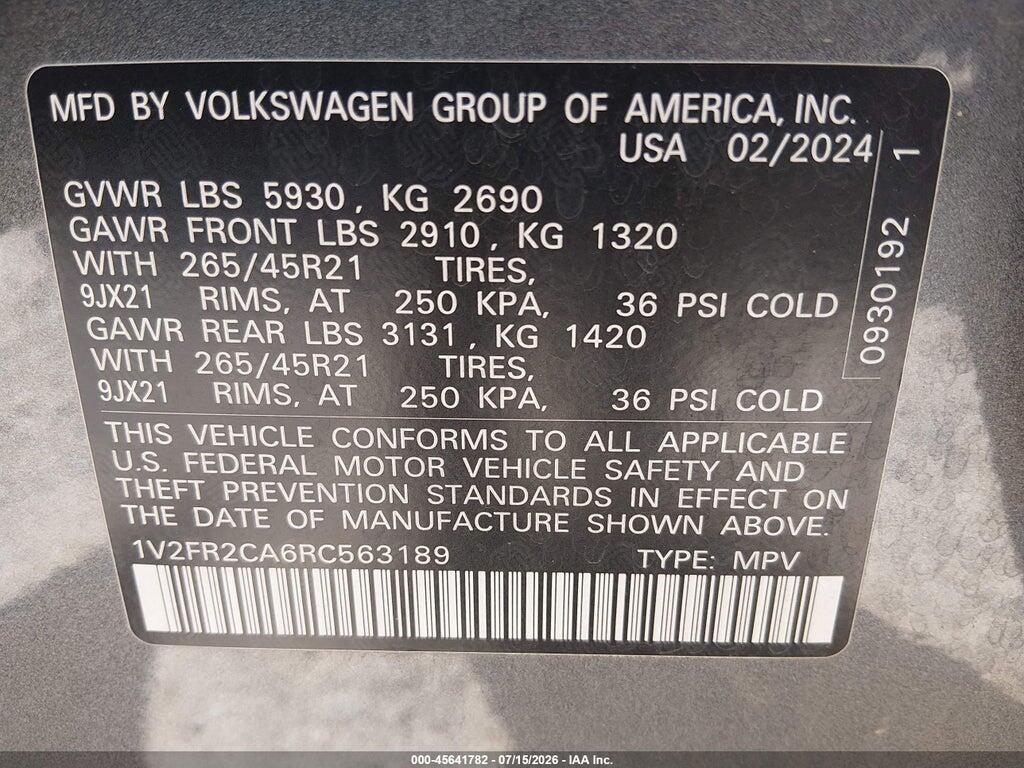 1V2FR2CA6RC563189 2024 VOLKSWAGEN ATLAS photo no. 9