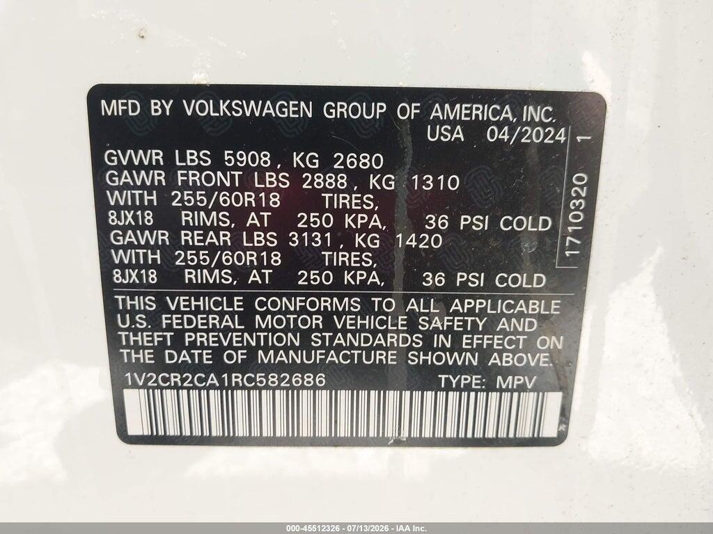 1V2CR2CA1RC582686 2024 VOLKSWAGEN ATLAS photo no. 9