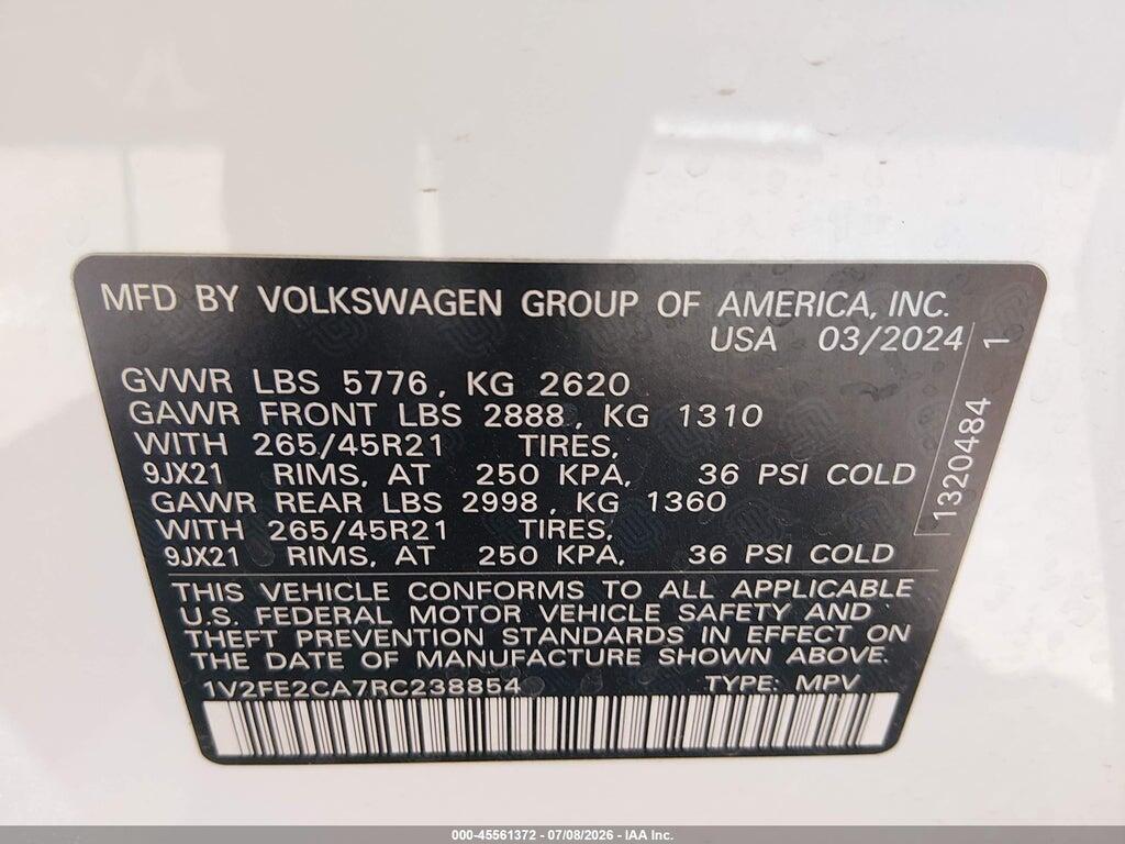 1V2FE2CA7RC238854 2024 VOLKSWAGEN ATLAS CROSS SPORT photo no. 9