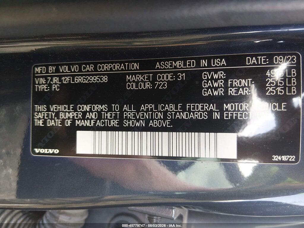 7JRL12FL6RG299538 2024 VOLVO S60 photo no. 9