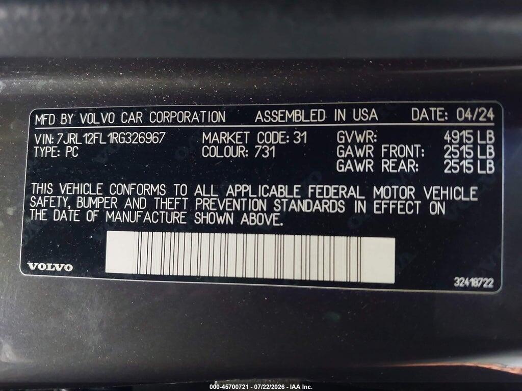 7JRL12FL1RG326967 2024 VOLVO S60 photo no. 9