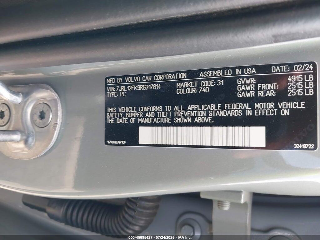 7JRL12FK9RG317814 2024 VOLVO S60 photo no. 9