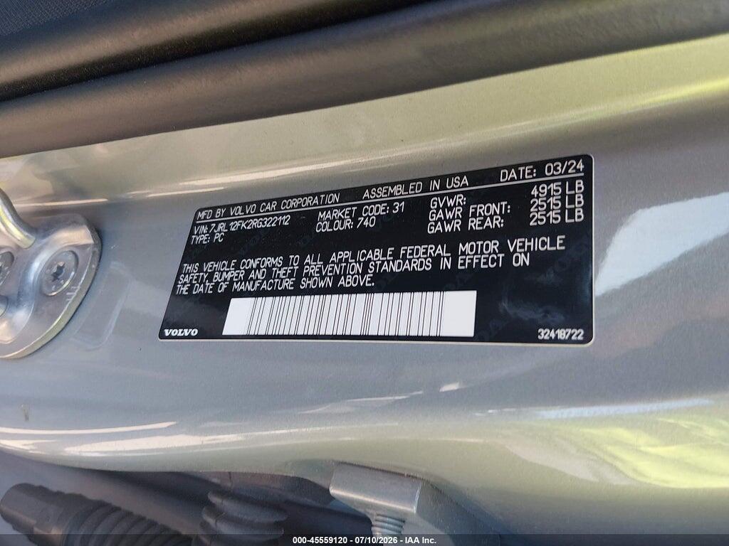 7JRL12FK2RG322112 2024 VOLVO S60 photo no. 9