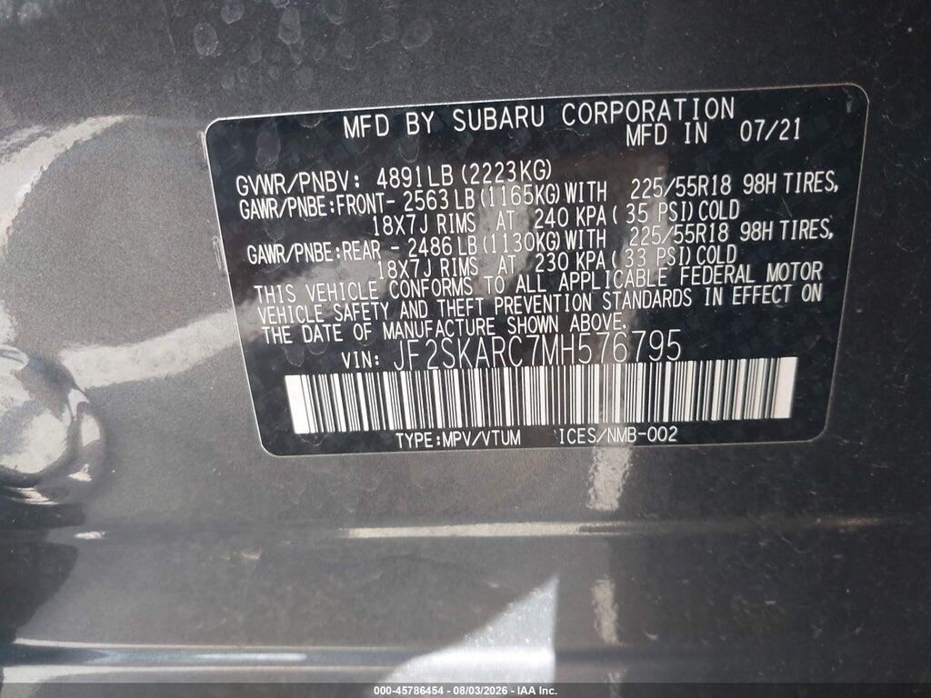 JF2SKARC7MH576795 2021 SUBARU FORESTER photo no. 9