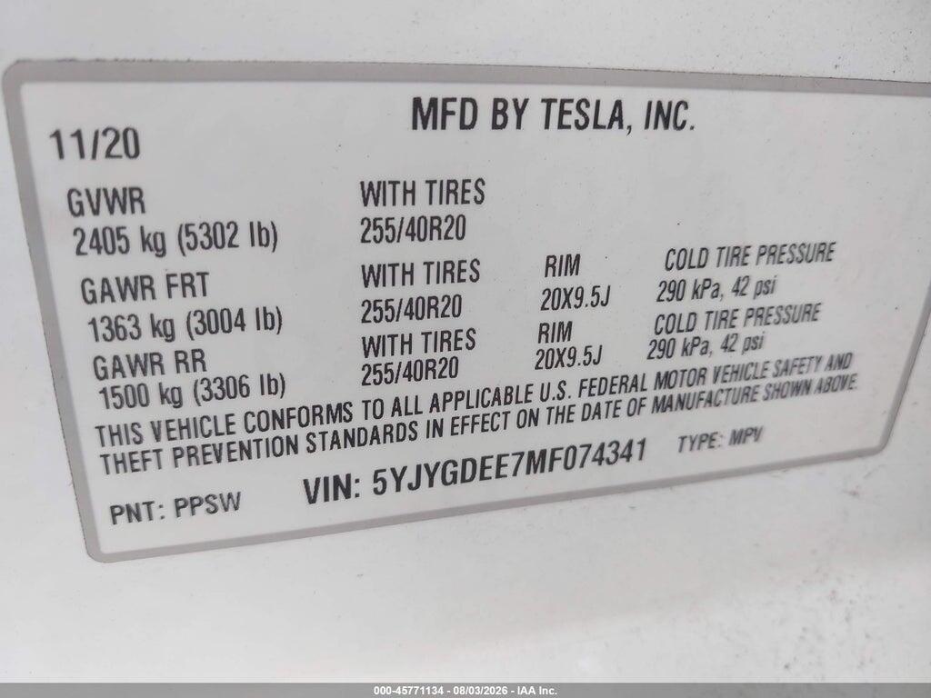 5YJYGDEE7MF074341 2021 TESLA MODEL Y photo no. 9