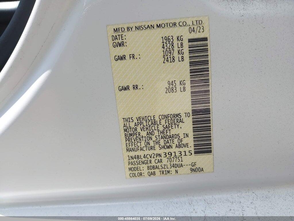 1N4BL4CV2PN391315 2023 NISSAN ALTIMA photo no. 9