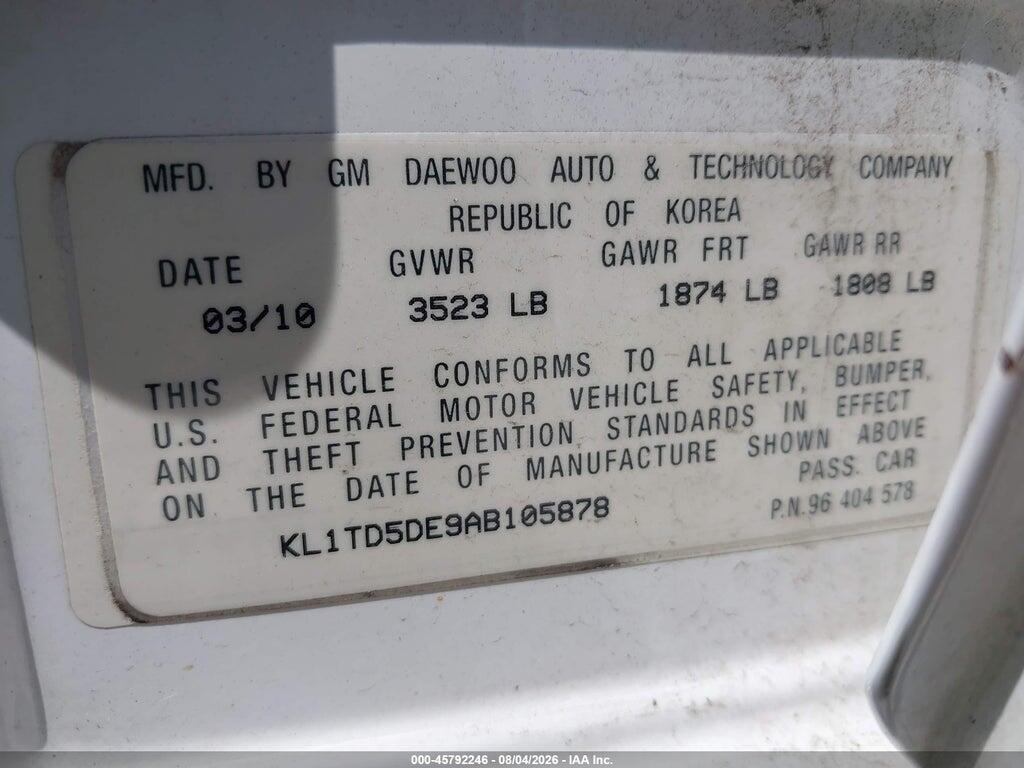 KL1TD5DE9AB105878 2010 CHEVROLET AVEO photo no. 9
