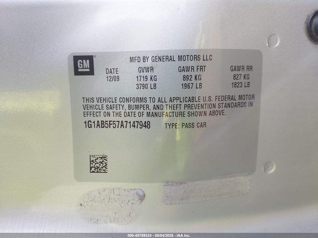 1G1AB5F57A7147948 2010 CHEVROLET COBALT photo no. 9