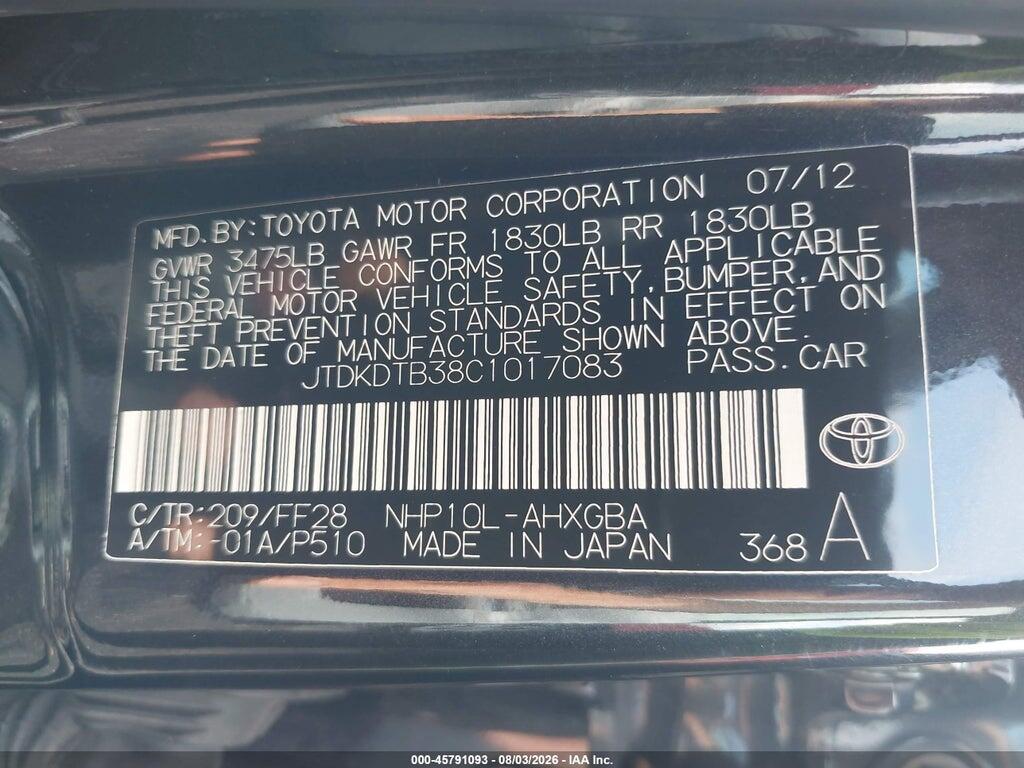 JTDKDTB38C1017083 2012 TOYOTA PRIUS C photo no. 9