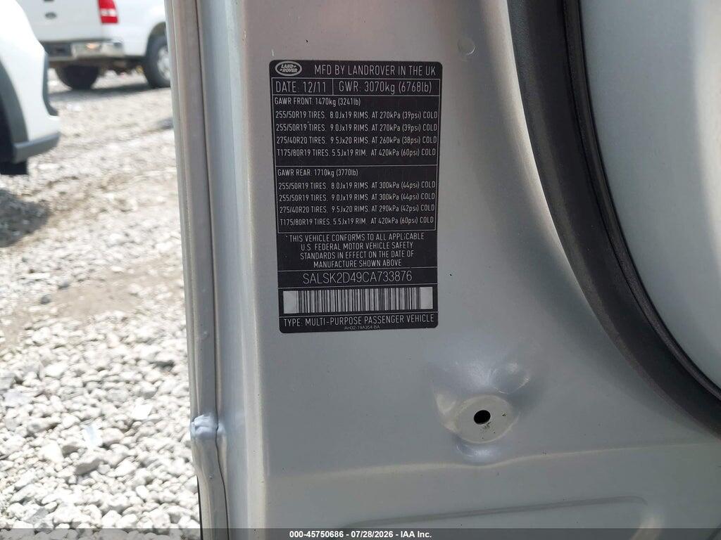 SALSK2D49CA733876 2012 LAND ROVER RANGE ROVER SPORT photo no. 9