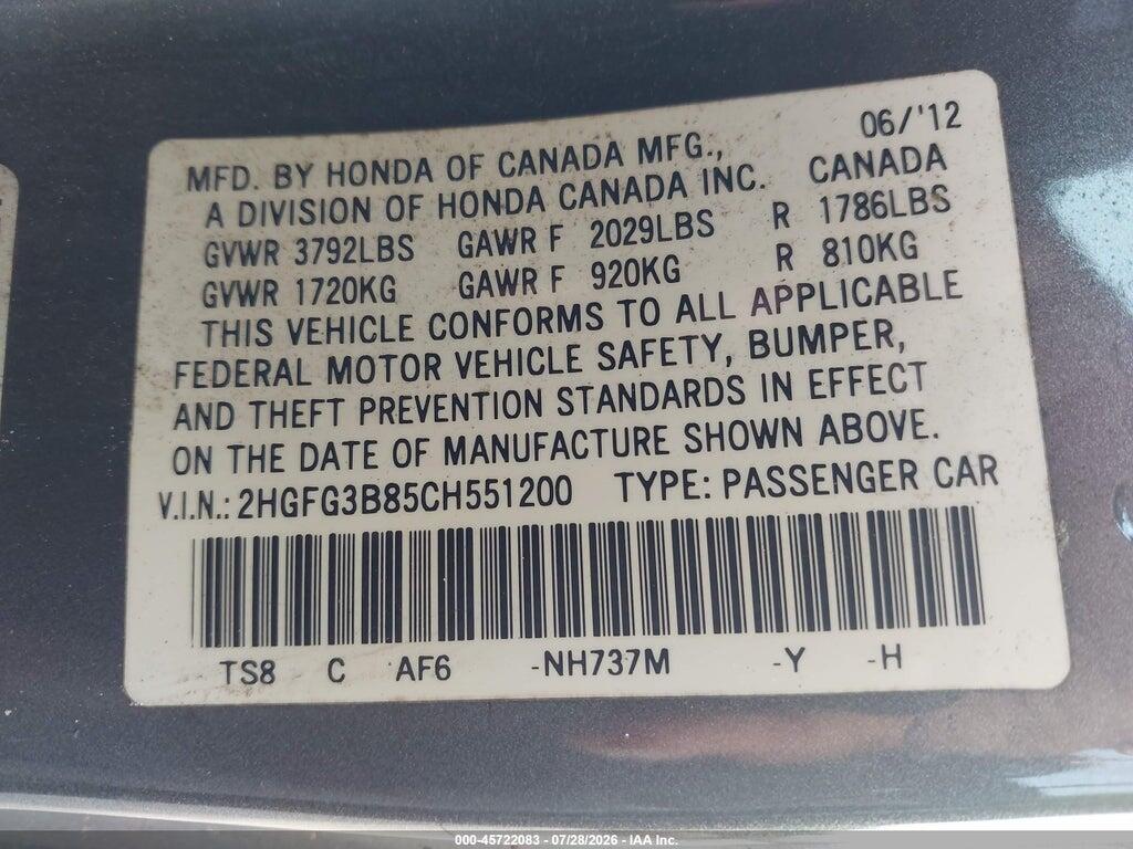 2HGFG3B85CH551200 2012 HONDA CIVIC photo no. 9