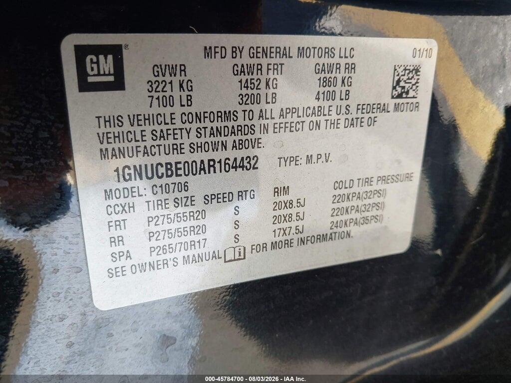 1GNUCBE00AR164432 2010 CHEVROLET TAHOE photo no. 9