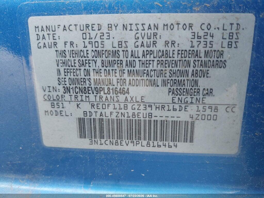 3N1CN8EV9PL816464 2023 NISSAN VERSA photo no. 9