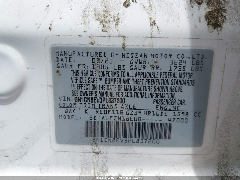 3N1CN8EV3PL837200 2023 NISSAN VERSA photo no. 9