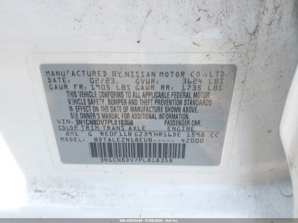 3N1CN8DV7PL818358 2023 NISSAN VERSA photo no. 9
