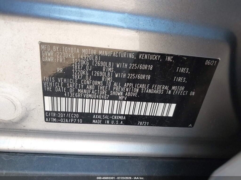 4T3E6RFV8MU040467 2021 TOYOTA RAV4 HYBRID photo no. 9