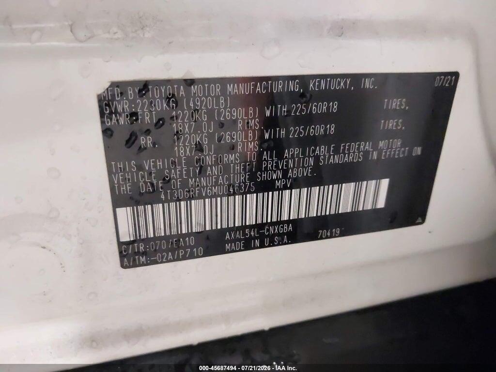 4T3D6RFV6MU046375 2021 TOYOTA RAV4 HYBRID photo no. 9