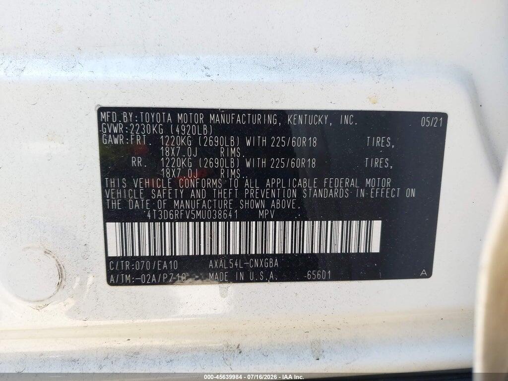 4T3D6RFV5MU038641 2021 TOYOTA RAV4 HYBRID photo no. 9