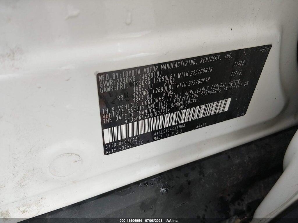 4T3B6RFVXMU007618 2021 TOYOTA RAV4 HYBRID photo no. 9