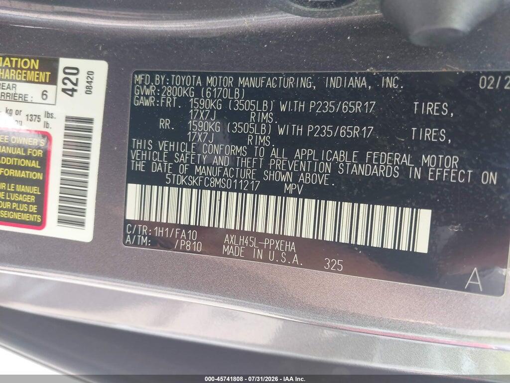 5TDKSKFC8MS011217 2021 TOYOTA SIENNA photo no. 9