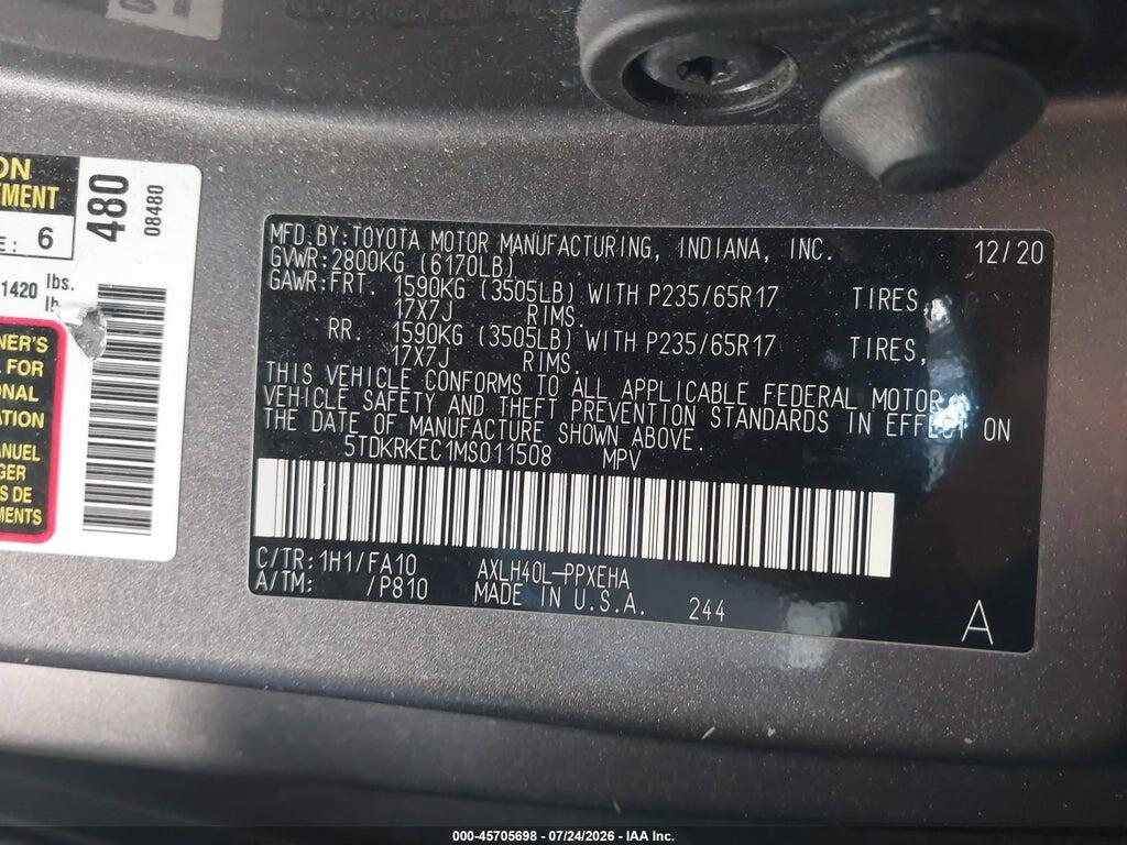 5TDKRKEC1MS011508 2021 TOYOTA SIENNA photo no. 9