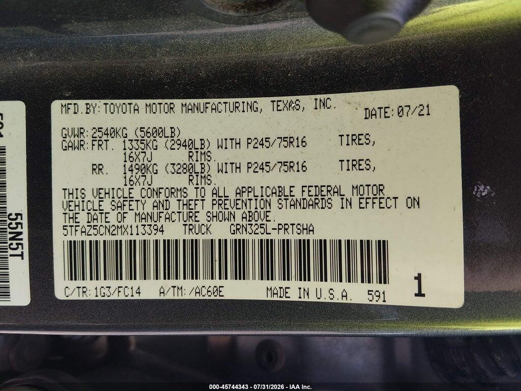 5TFAZ5CN2MX113394 2021 TOYOTA TACOMA photo no. 9