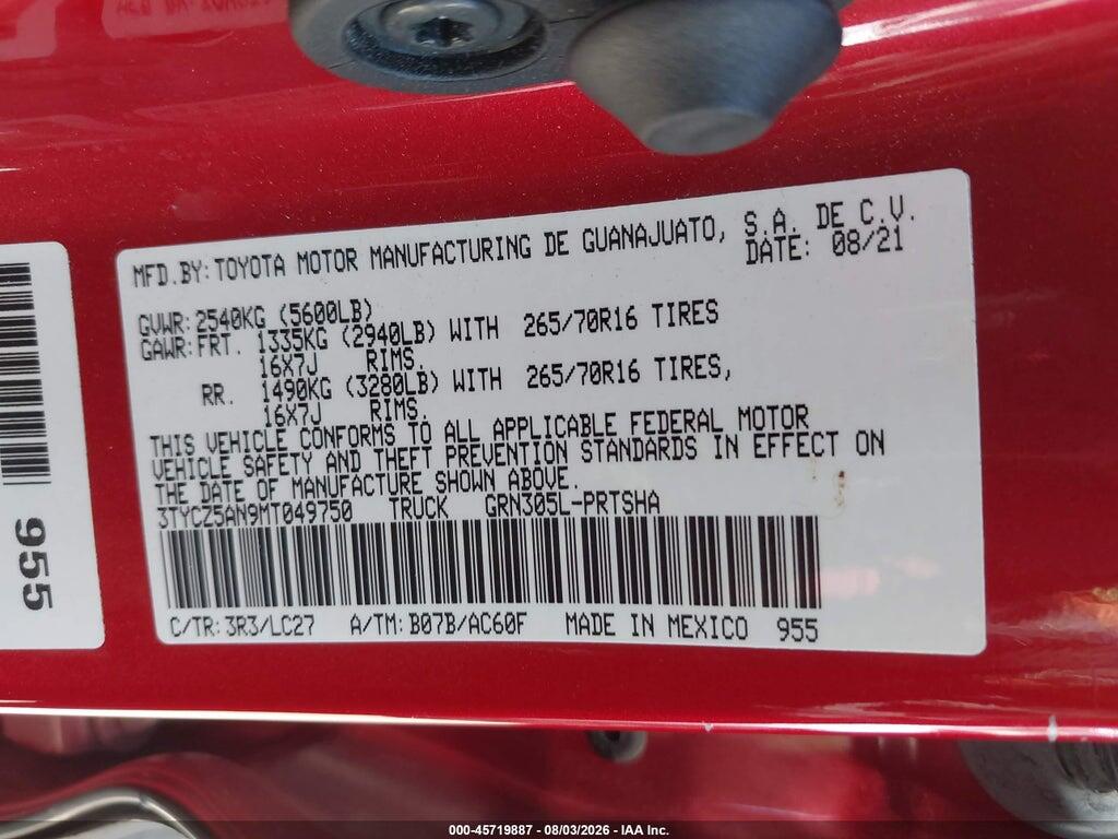 3TYCZ5AN9MT049750 2021 TOYOTA TACOMA photo no. 9