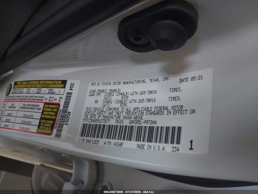 5TFCZ5AN5MX273877 2021 TOYOTA TACOMA photo no. 9
