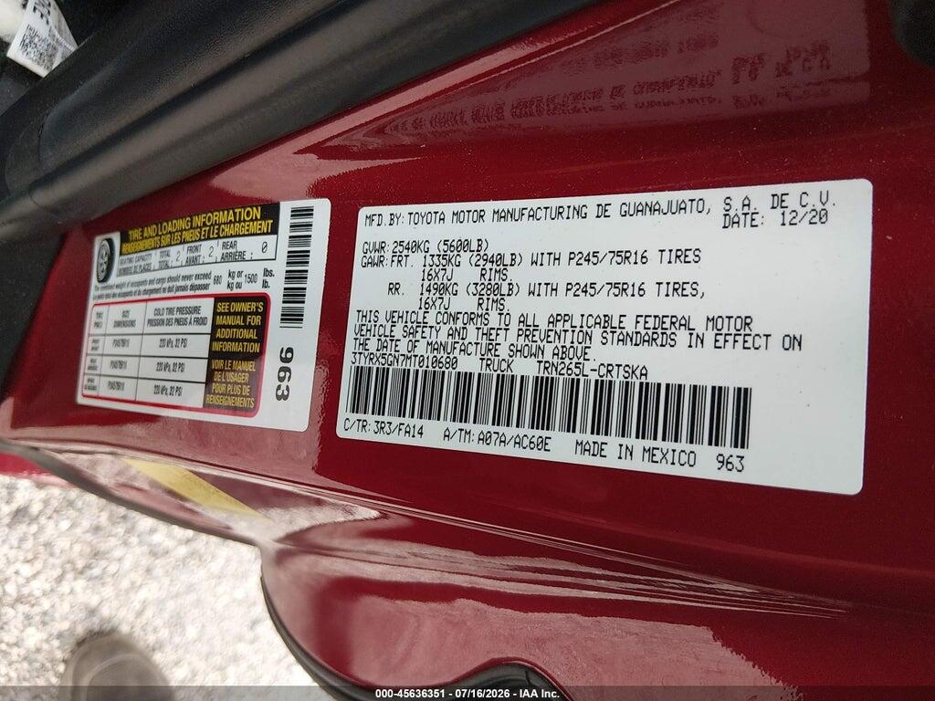 3TYRX5GN7MT010680 2021 TOYOTA TACOMA photo no. 9